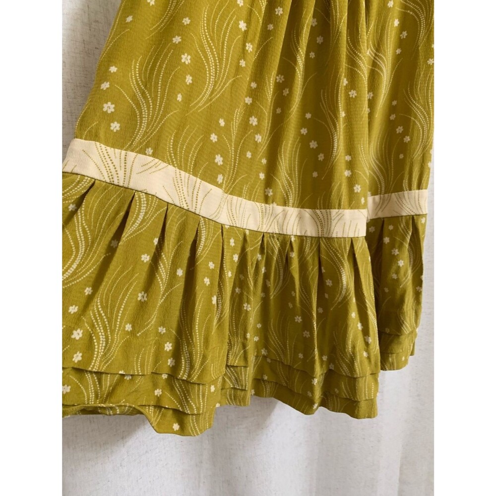 Leifsdottir Anthro 100% Silk Chartreuse Boho Ruffle Trim Women's Top 6 - Picture 5 of 8